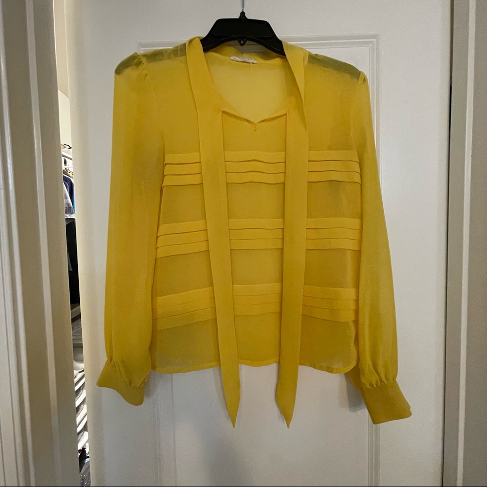 Yellow long sleeve chiffon blouse